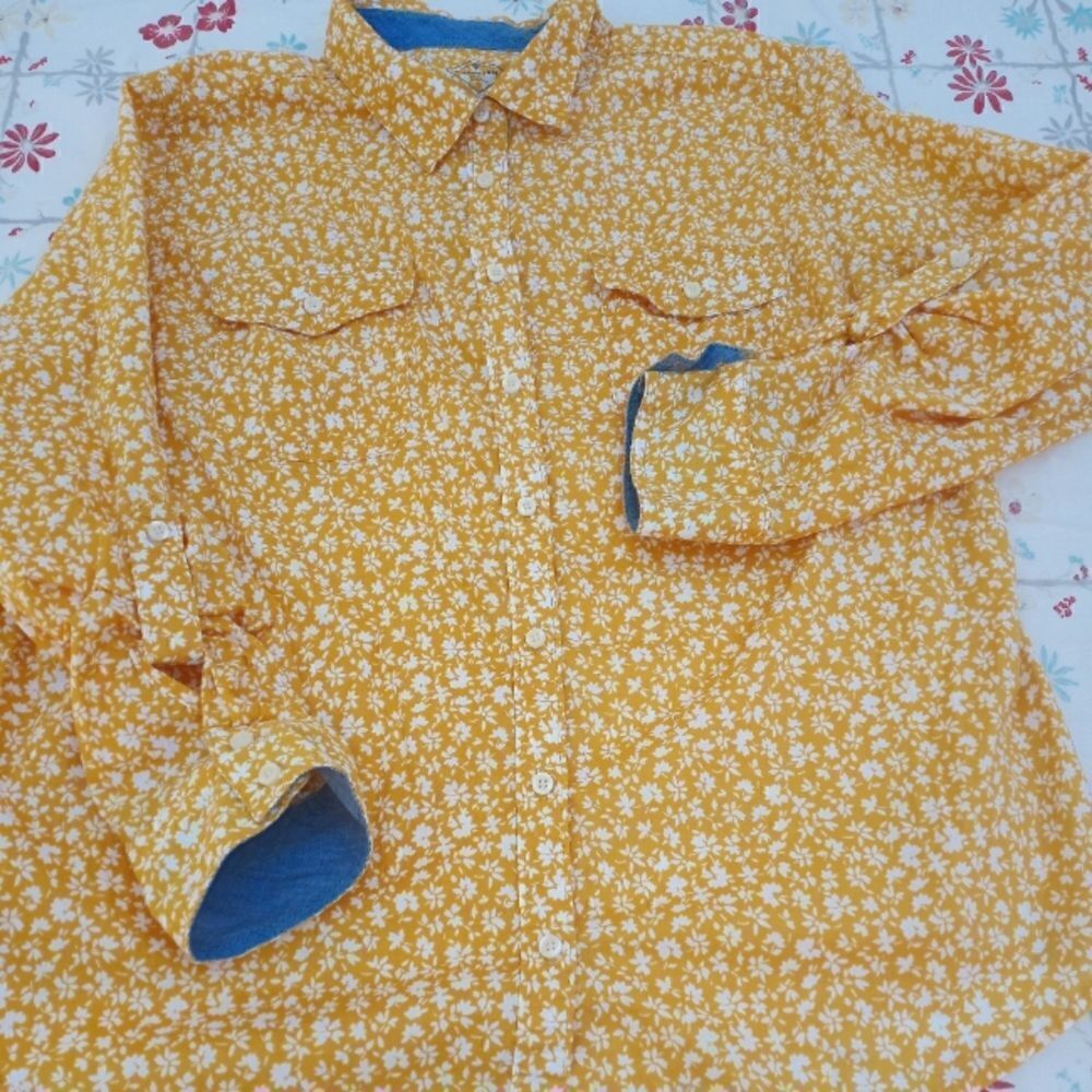 St. John'sBayPXXYellowRoll-tab LngslButtonUp 100%CottonFloralPrint Women'sShirt.